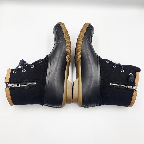 Sperry Saltwater Duck Boots Black & Tan Wool Waterproof Side Zip Women's Sz 6.5 - Picture 4 of 12
